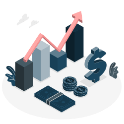 Ilustração de gráficos, moedas e documentos financeiros